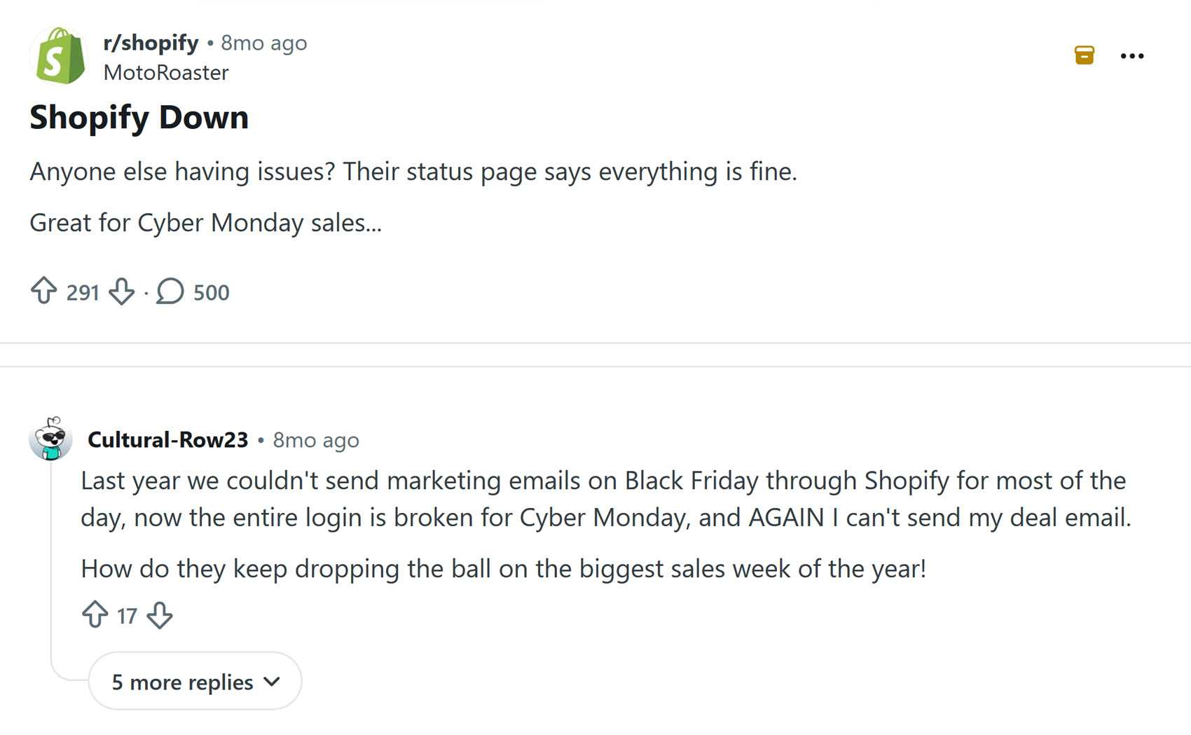 WooCommerce vs Shopify uptime: Reddit thread during the June 2026 Shopify outage