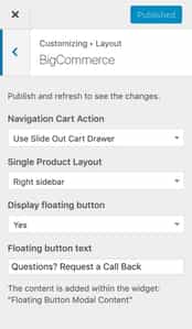 Cart sidebar option within the customizer