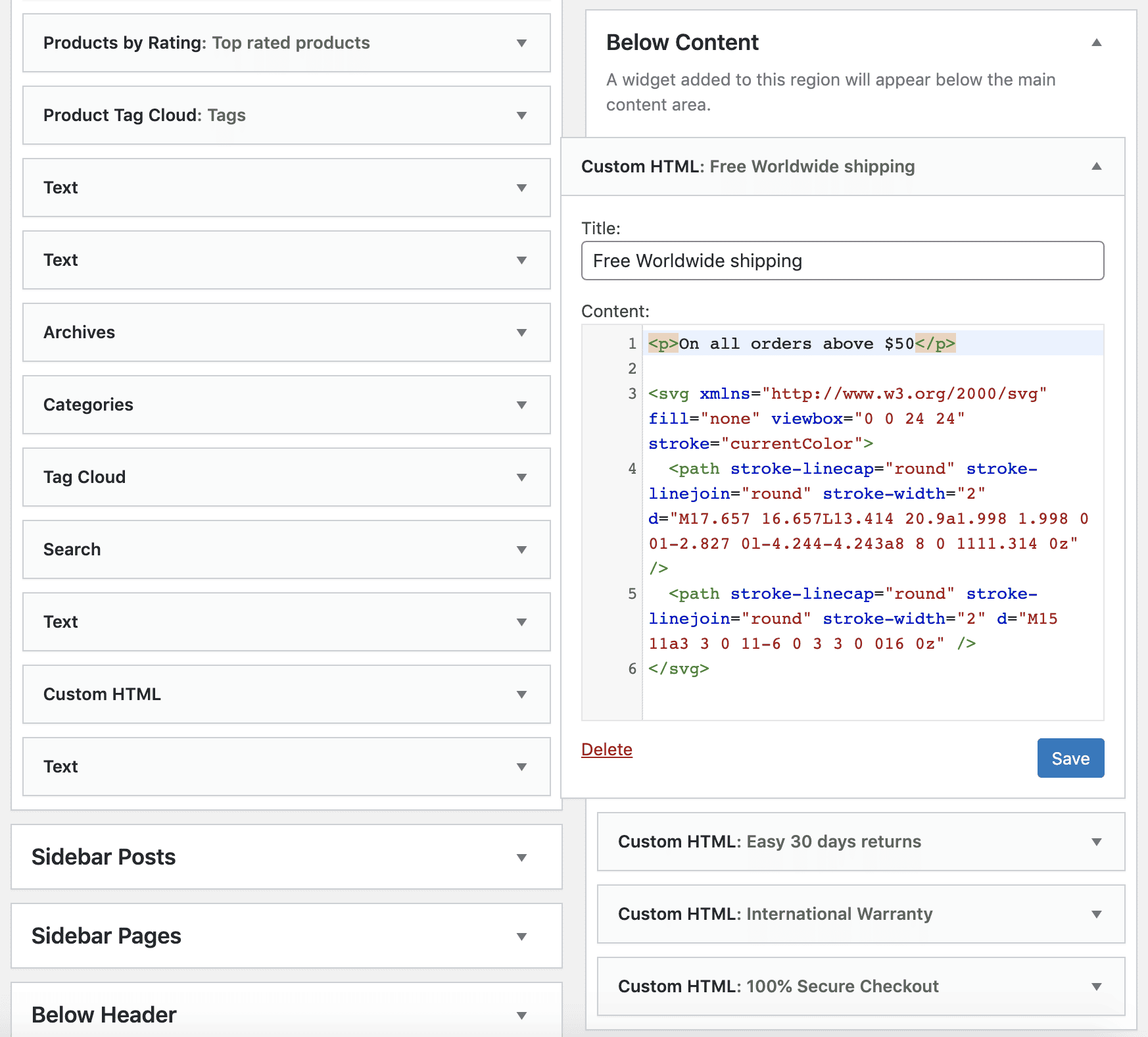 Below Content widget svg code example