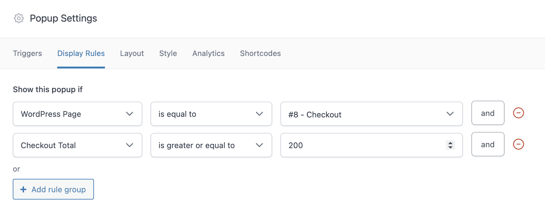 Checkout value greater than $200