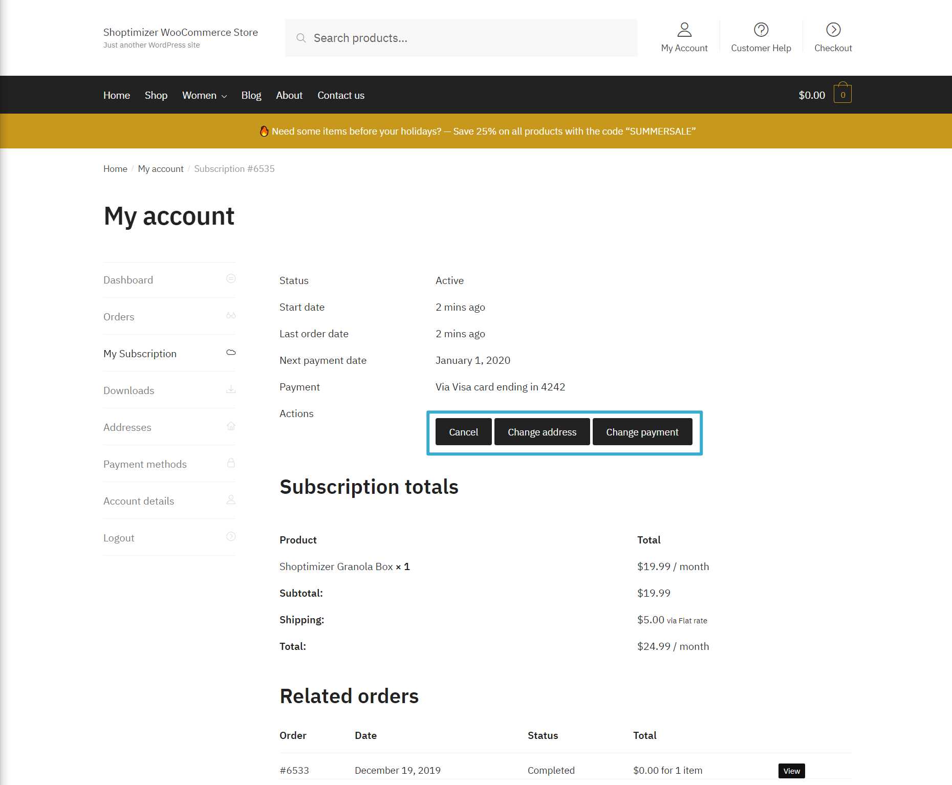 Manage subscription from front-end