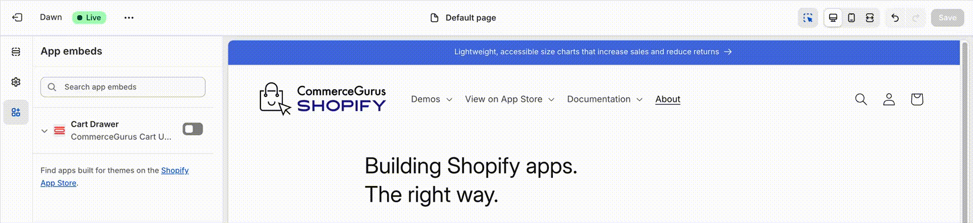 Demonstration of adding the cart drawer to a Shopify theme