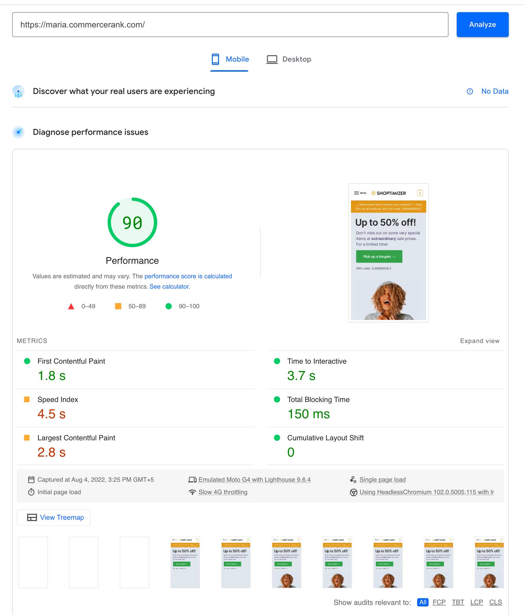 Google PageSpeed Insights mobile score