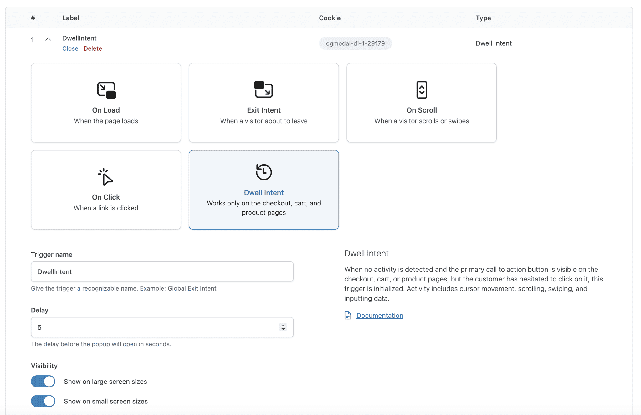 Dwell Intent Settings