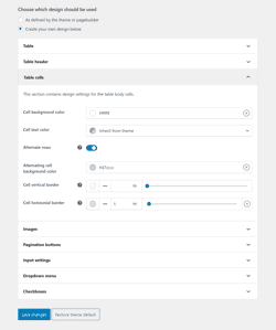 Table Design Settings