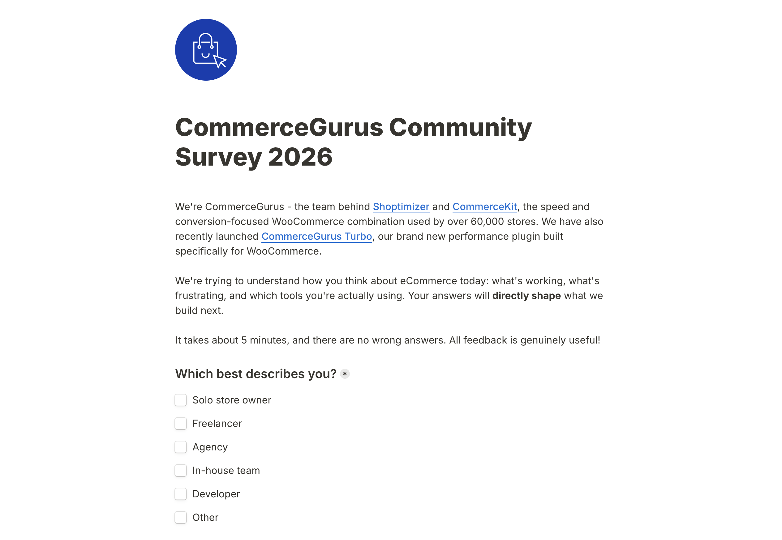 CommerceGurus Community Survey Screenshot