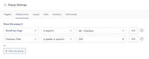Checkout value greater than $200