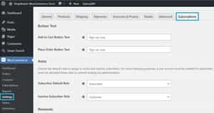 WooCommerce Subscriptions settings
