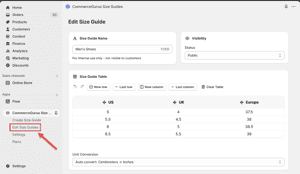 Editing the Size Guide