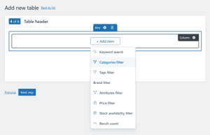 Example table header