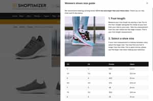 Example of a Shoptimizer CommerceKit Size Guide