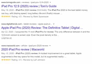 Rich snippet example in Google SERPs