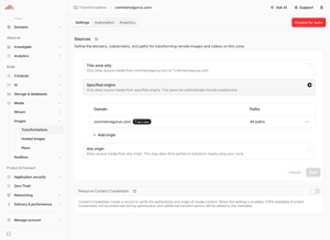 Cloudflare Transformations Settings