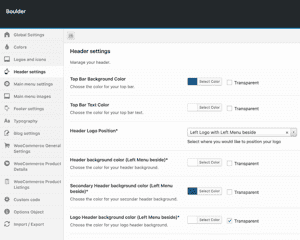 Boulder Header Settings