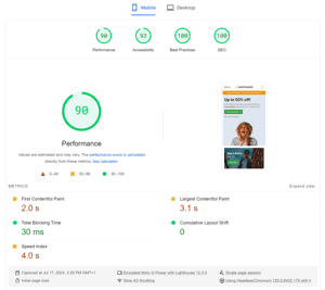 PageSpeed Insights Test Results Before FlyingPress Mobile