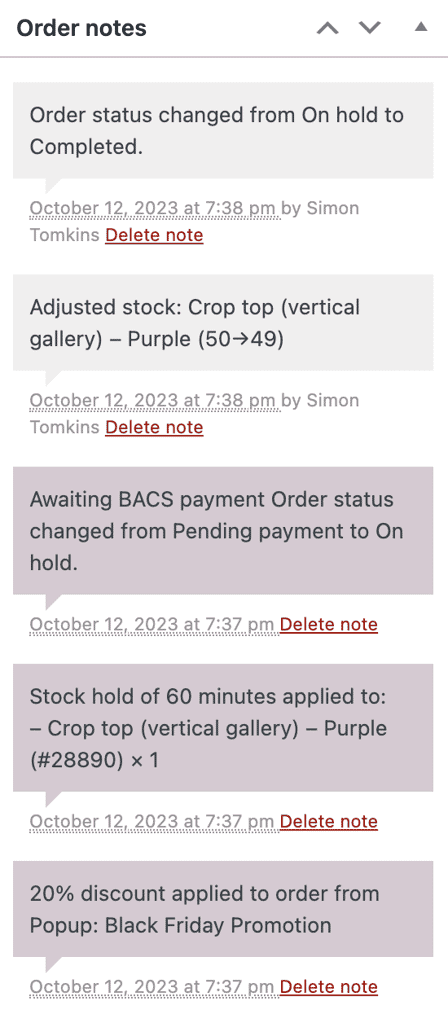 Order notes