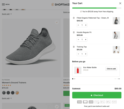 Slide-out cart with free shipping progress