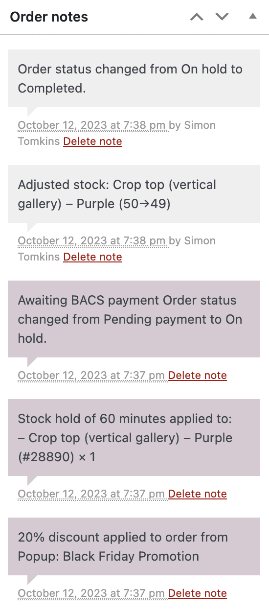 Order notes
