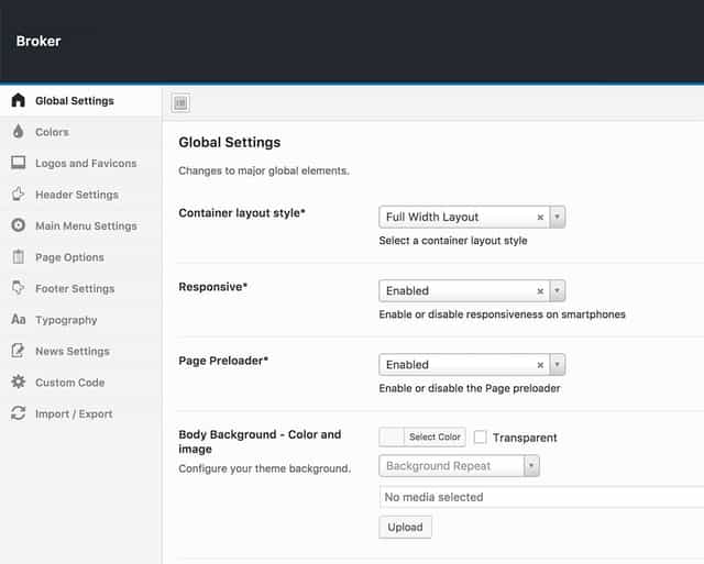 Broker Theme Options