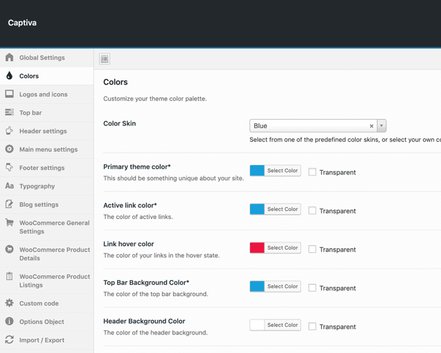 Captiva Color Theme Options