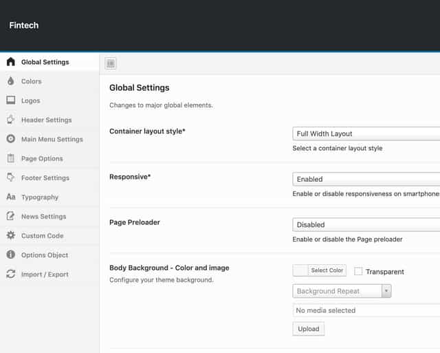 Fintech theme options