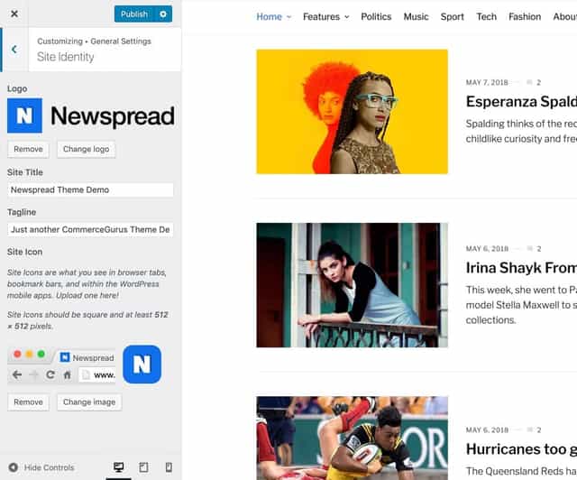 Newspread customizer