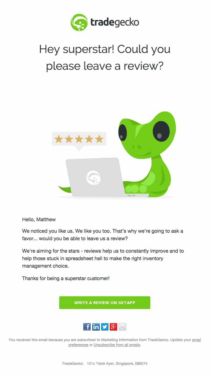 TradeGecko review request email