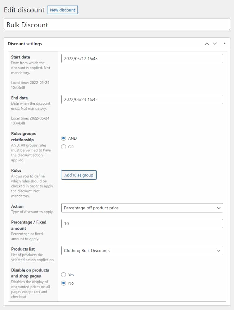 Create bulk discounts in WooCommerce