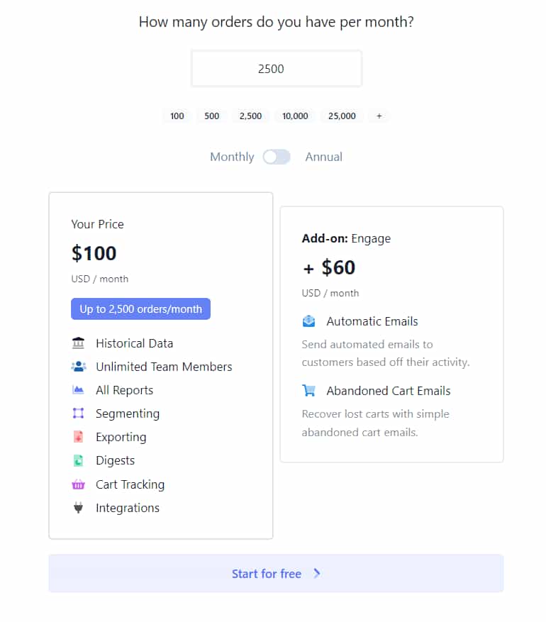 Pricing table