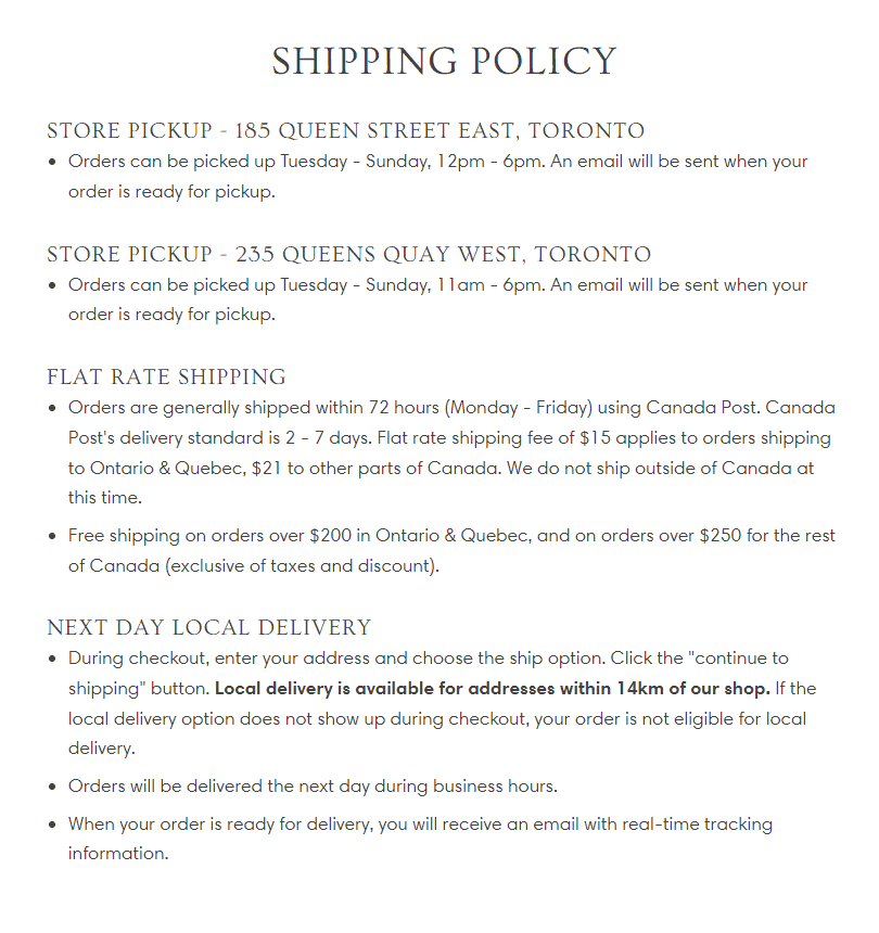Merchant of York shipping policy