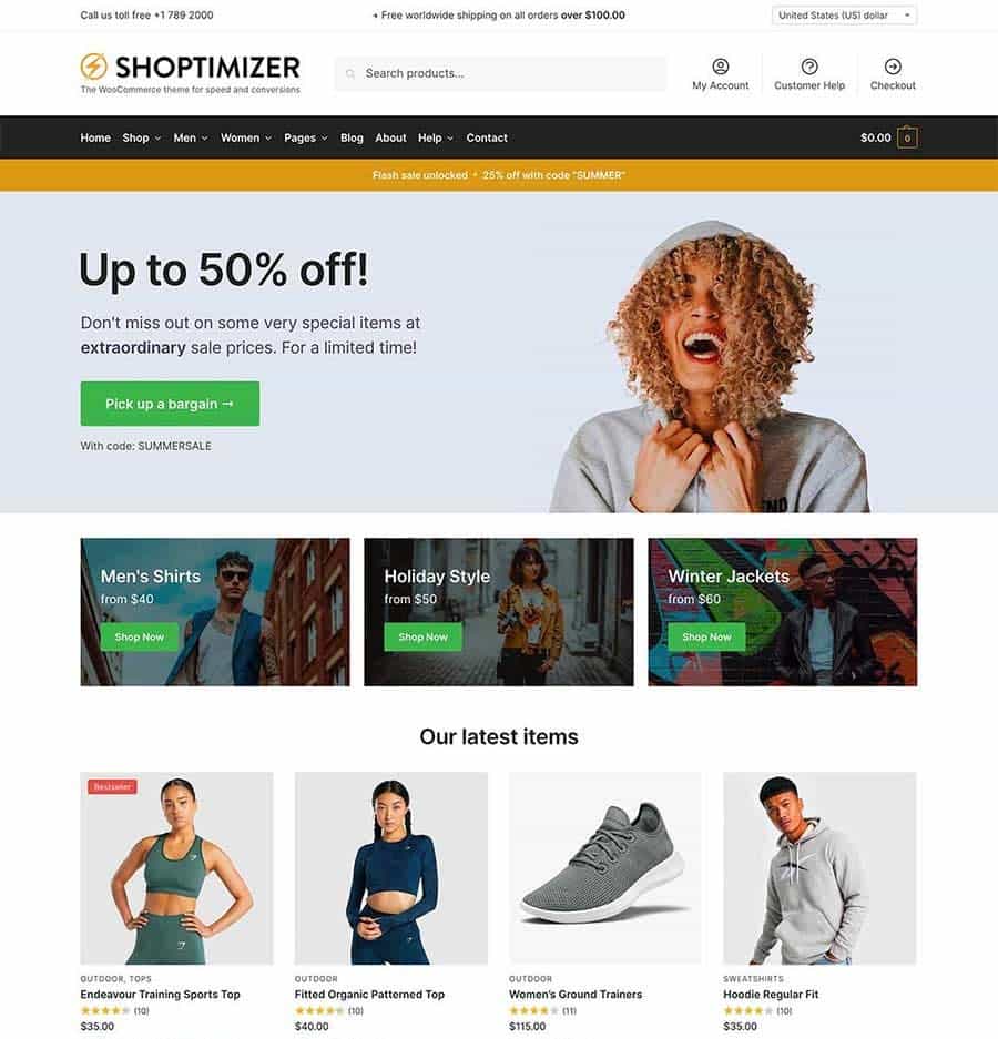 Shoptimizer WooCommerce Theme Homepage Screenshot