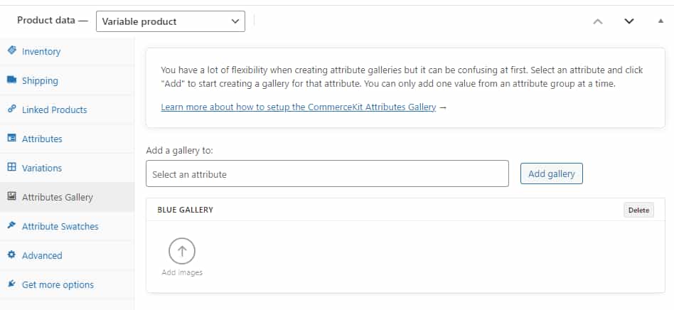 Configure attributes gallery