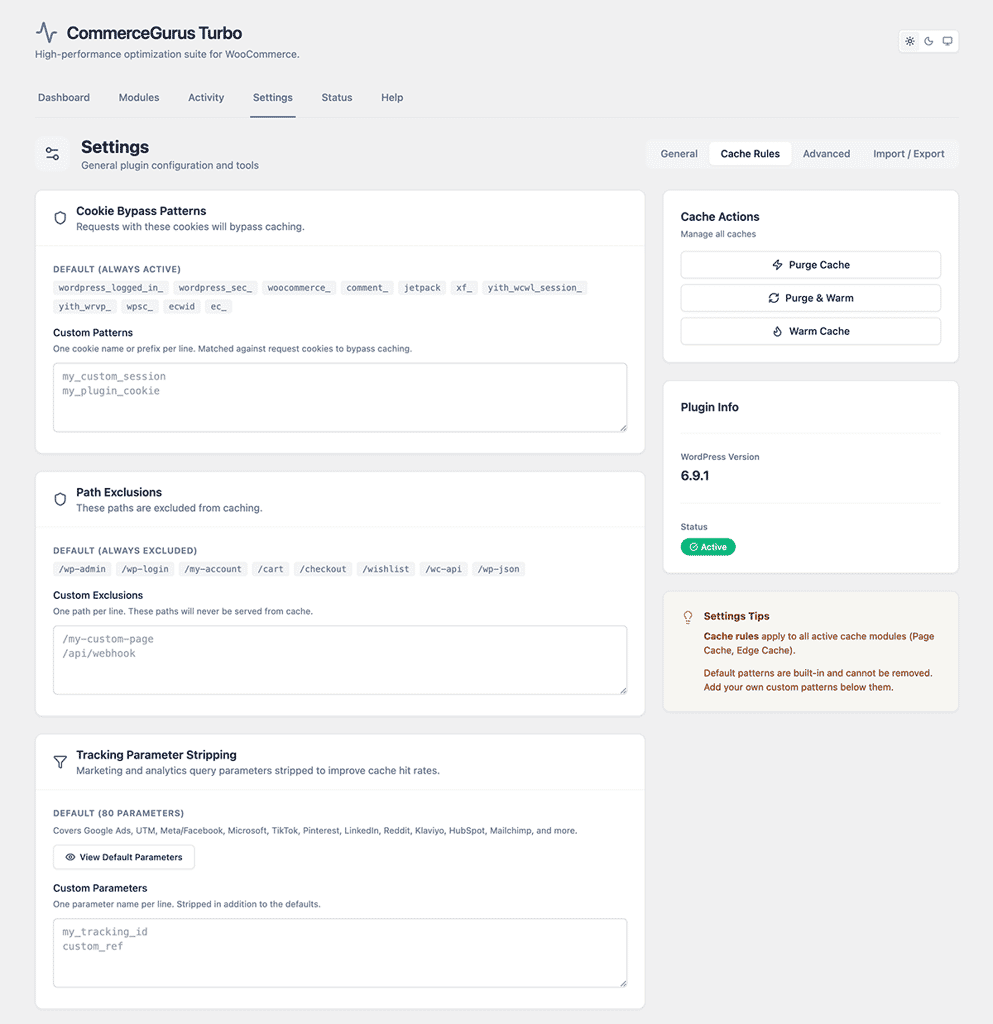 CommerceGurus Turbo: Cache Rules and Exclusions