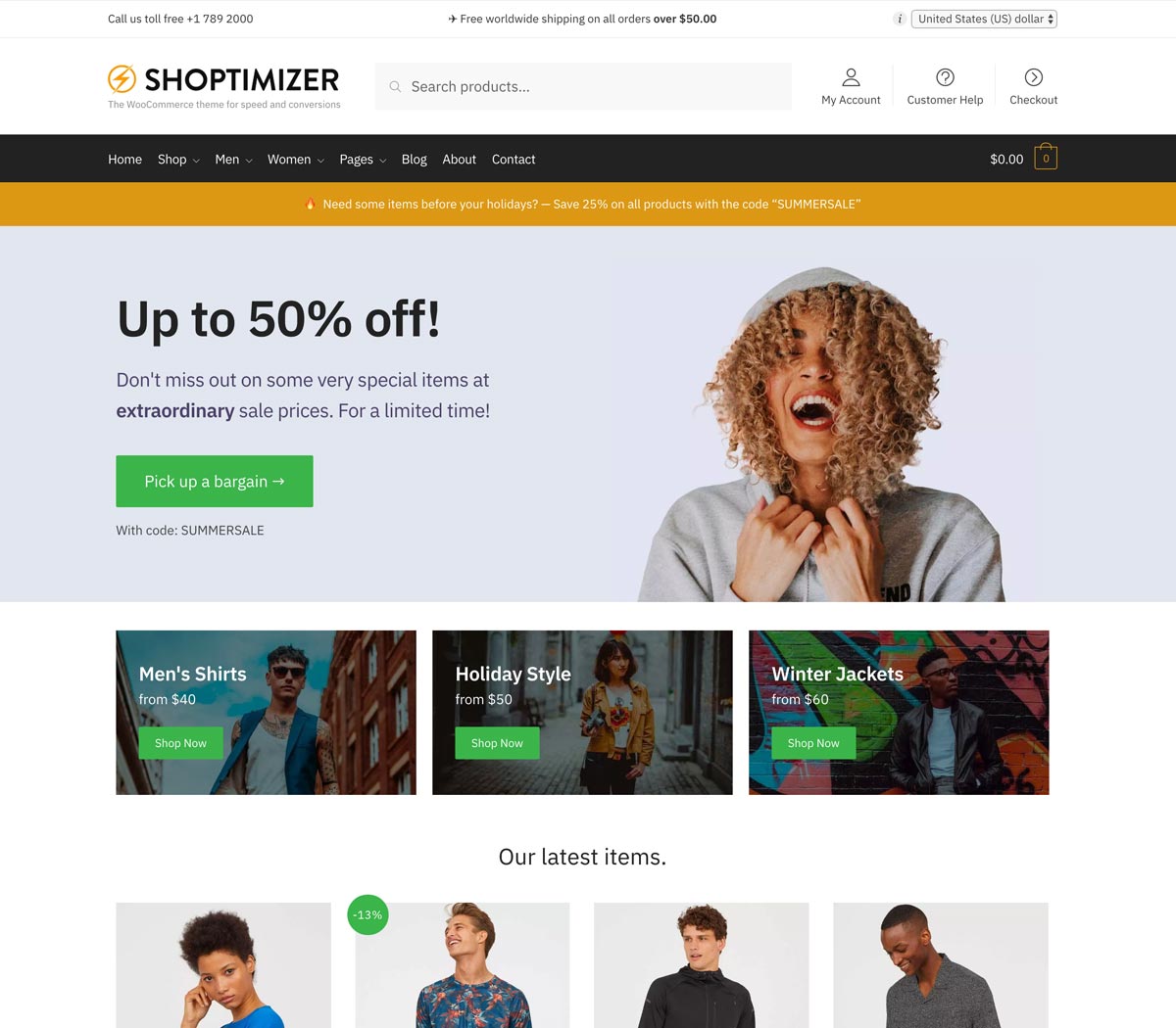 Shoptimizer WooCommerce Theme on Desktop
