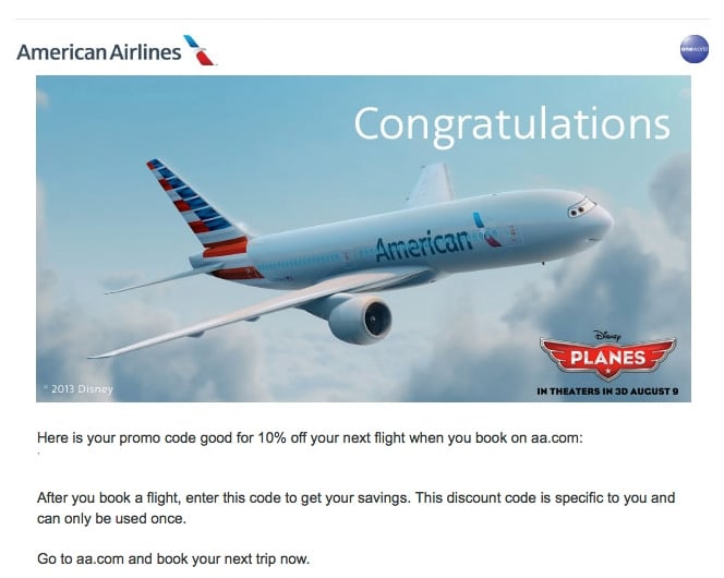 American Airlines sometimes include a discount code after booking