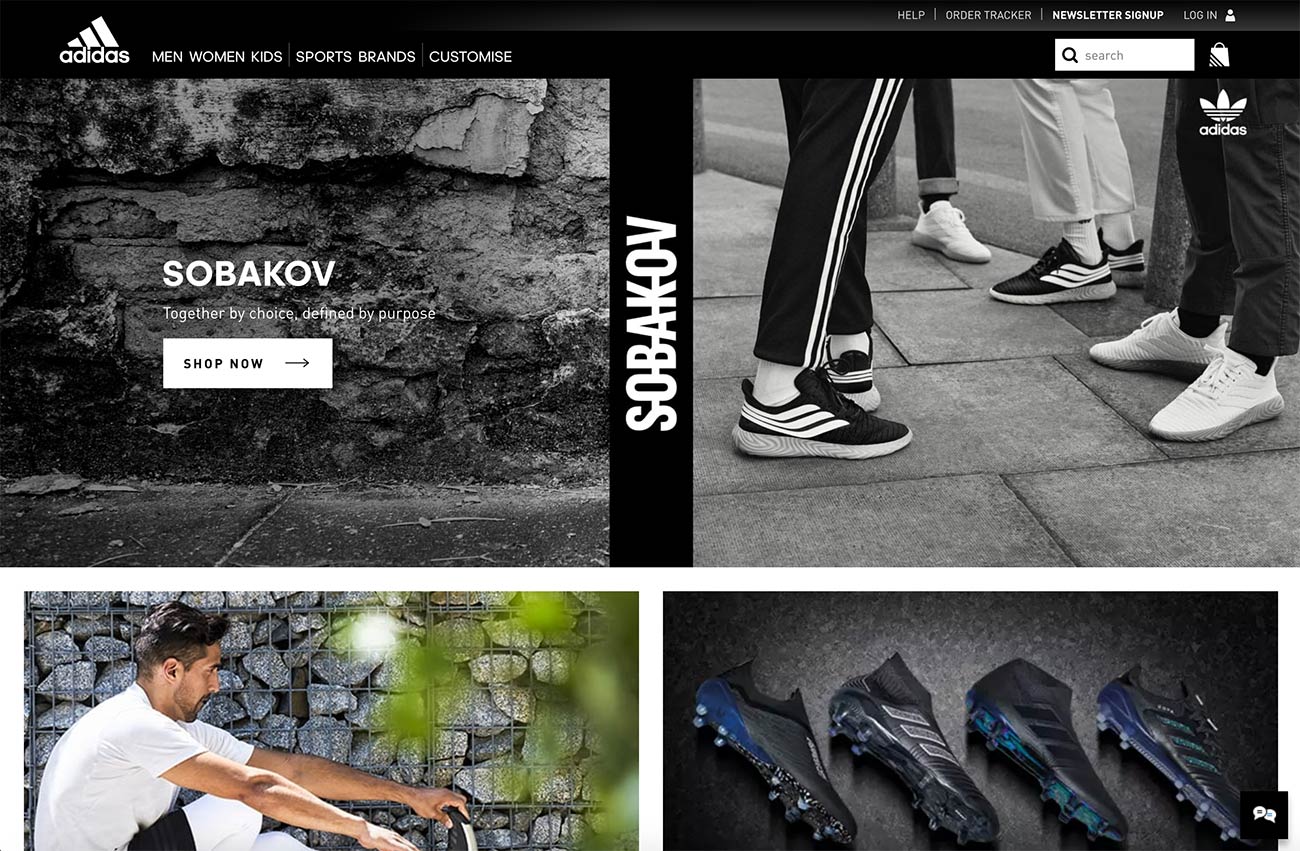 Adidas homepage screenshot (without any sliders)