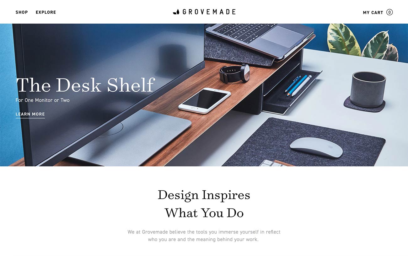 Grovemade homepage screenshot (without any sliders)