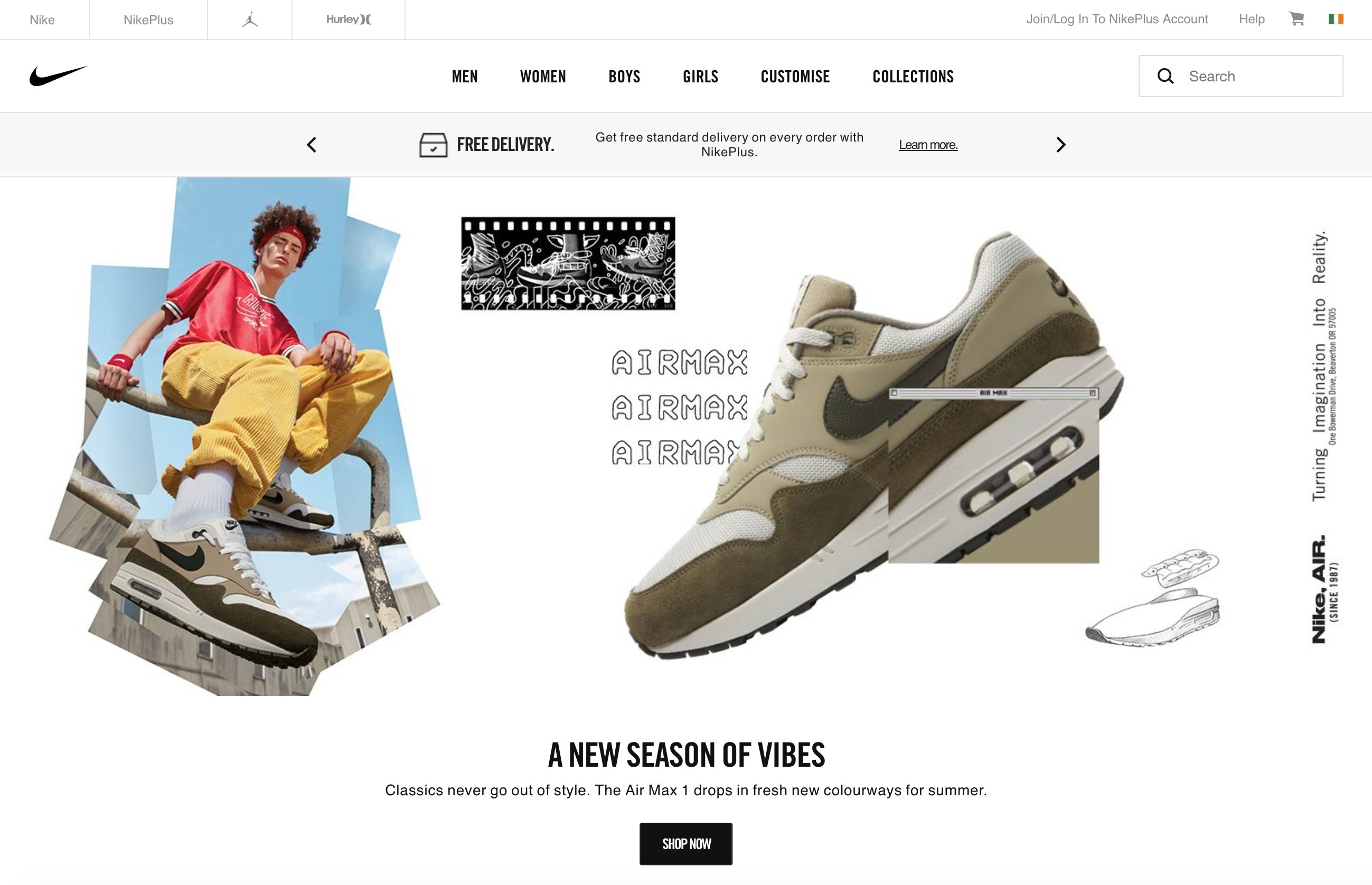 Nike homepage screenshot (without any sliders)