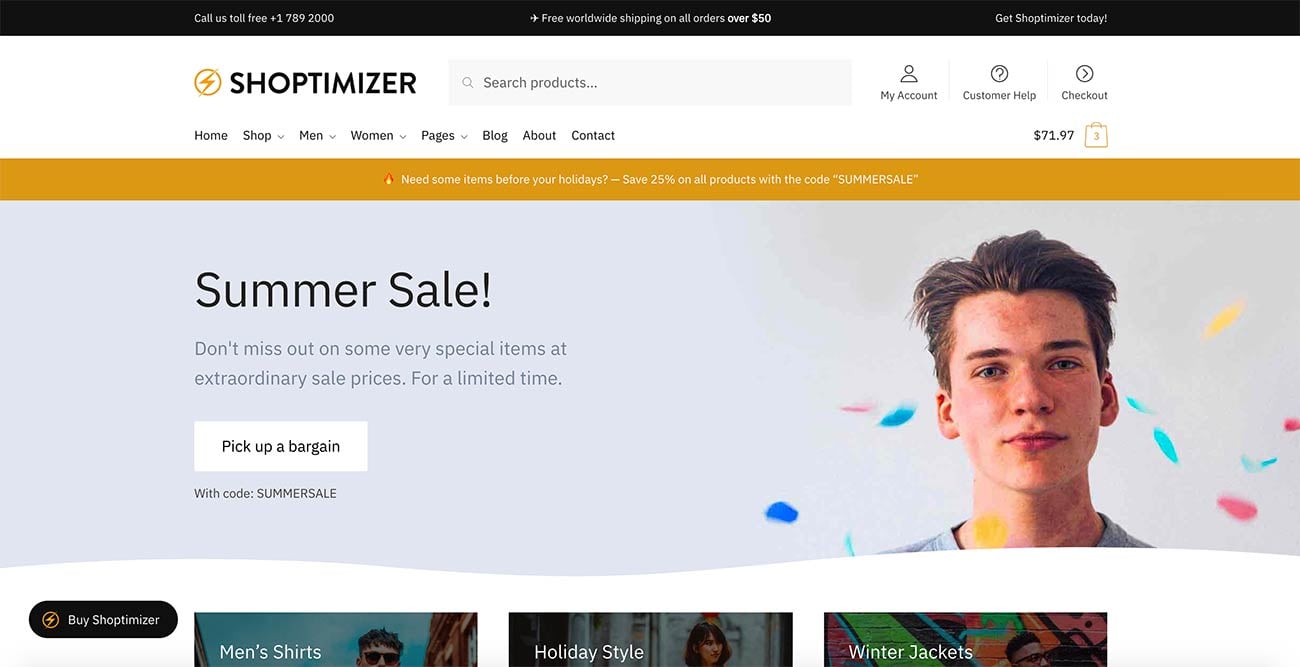 Shoptimizer WooCommerce Theme homepage (without slider)