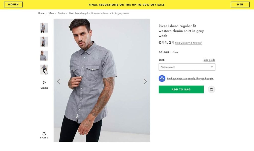 Asos makes it clear at a product level that it offers free delivery