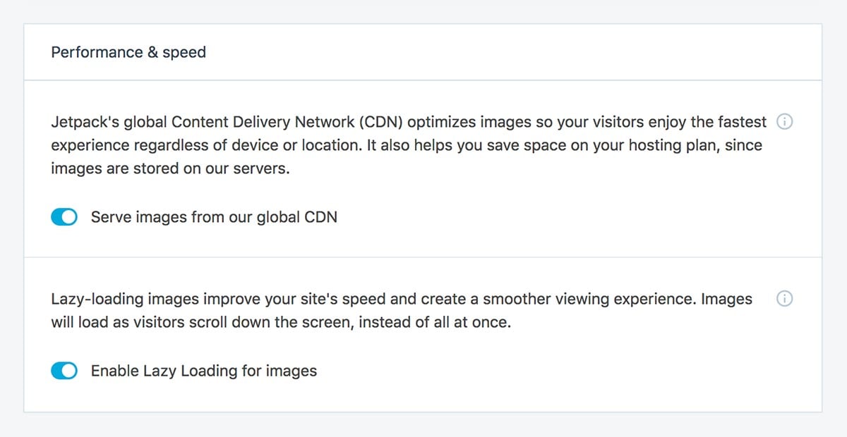 Jetpack's CDN and Lazy Loading options will make a dramatic difference to your site's speed