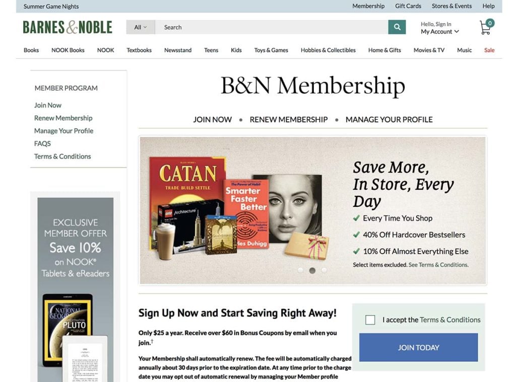 Barnes and Noble's Membership section