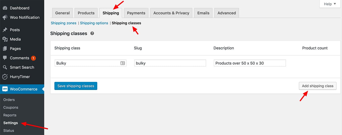 Adding a WooCommerce Shipping Class