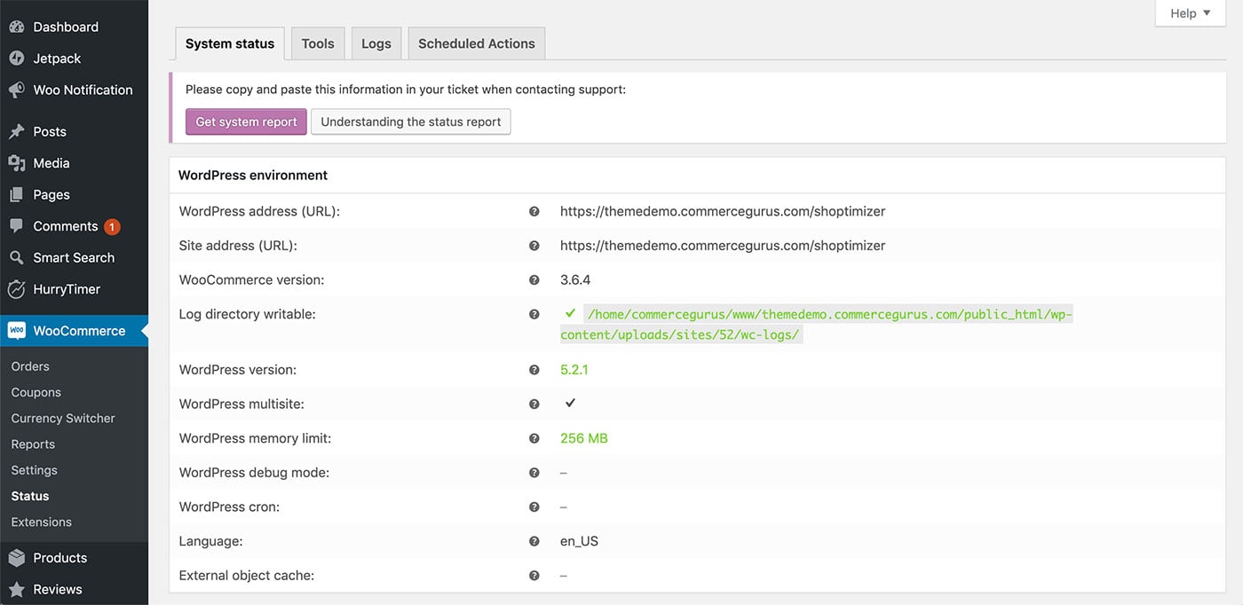 The WooCommerce System Status Report