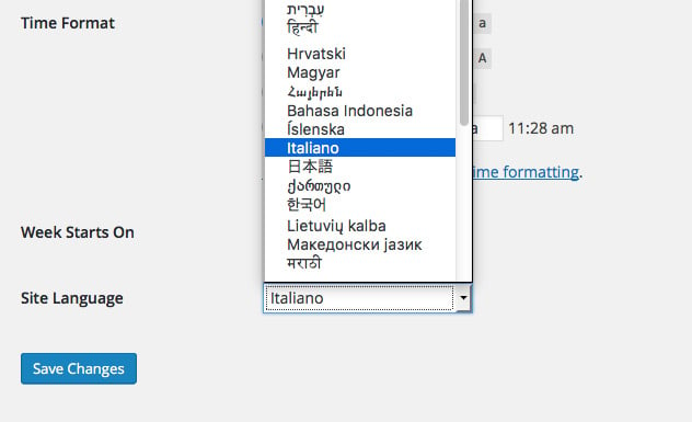 Setting WordPress to Italian