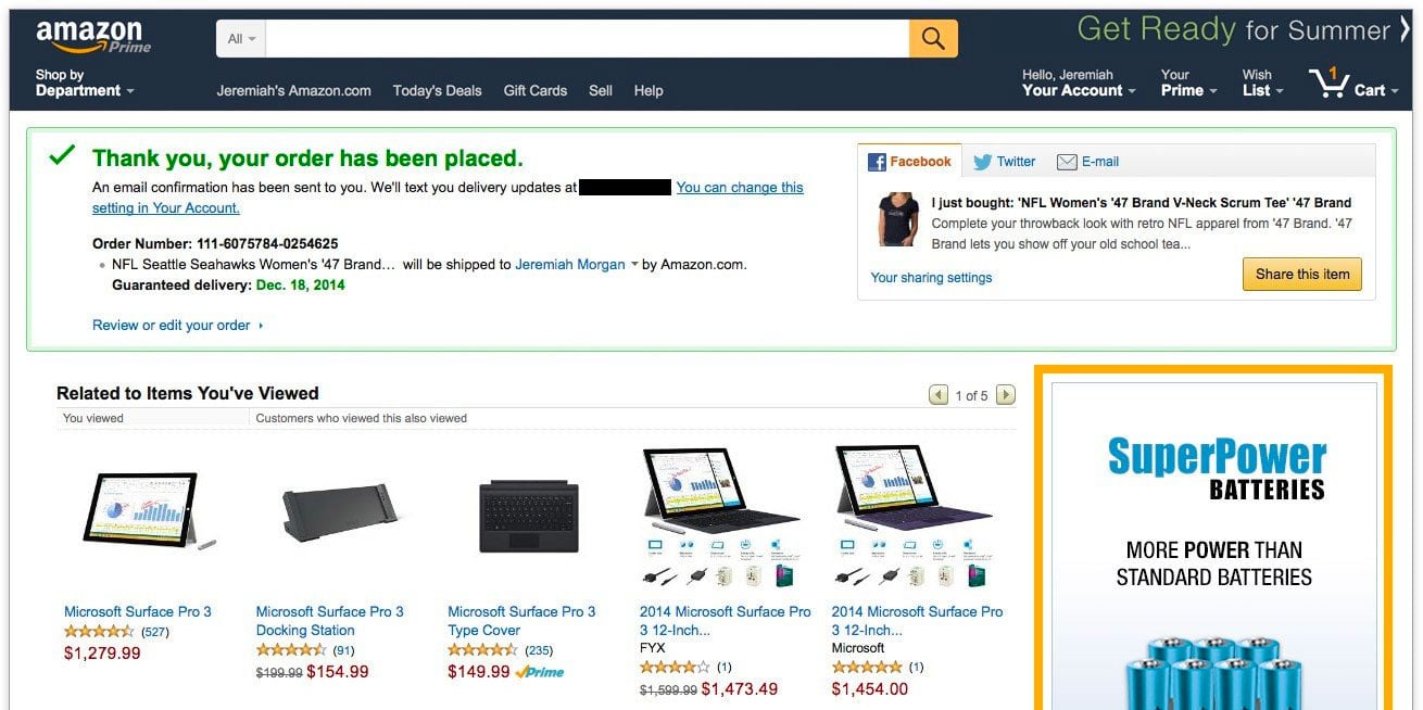 Amazon's Thank You Page