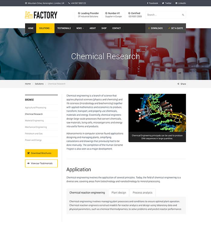 Factory - chemical research page