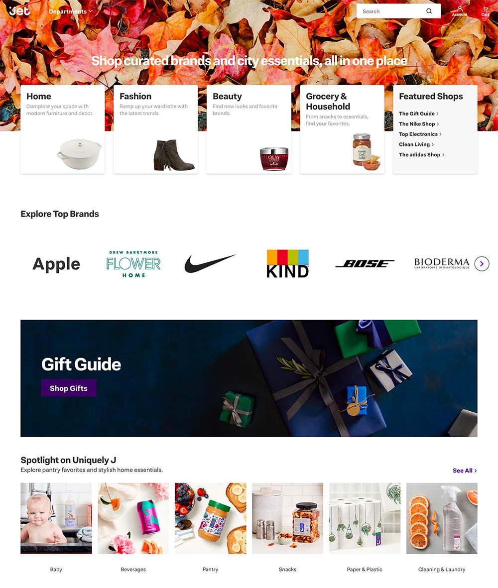 Jet Homepage layout offers a mix of categories and products