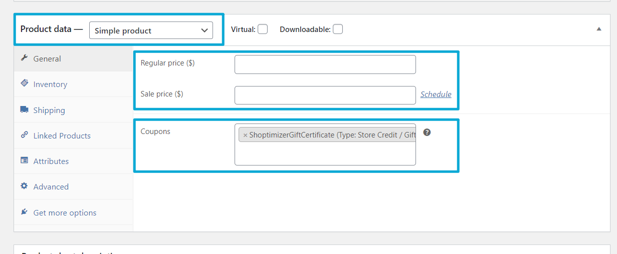 Configure product data box