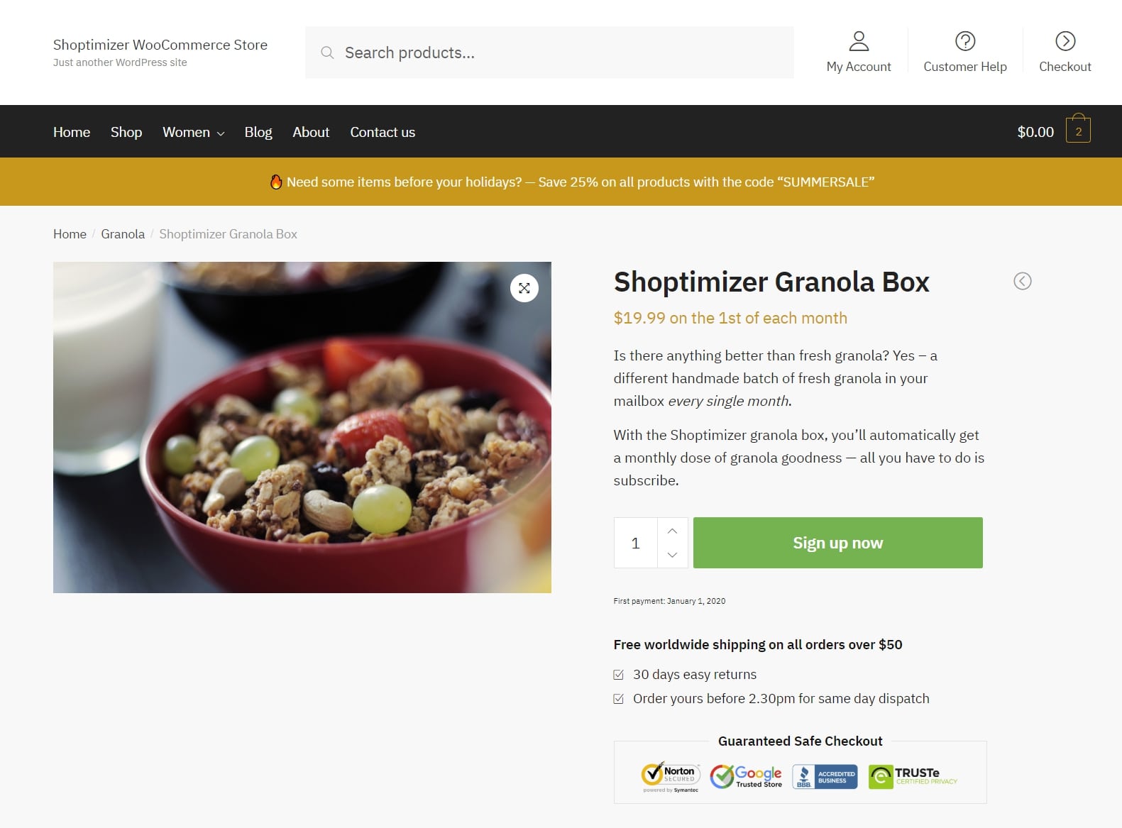 WooCommerce Subscriptions example product